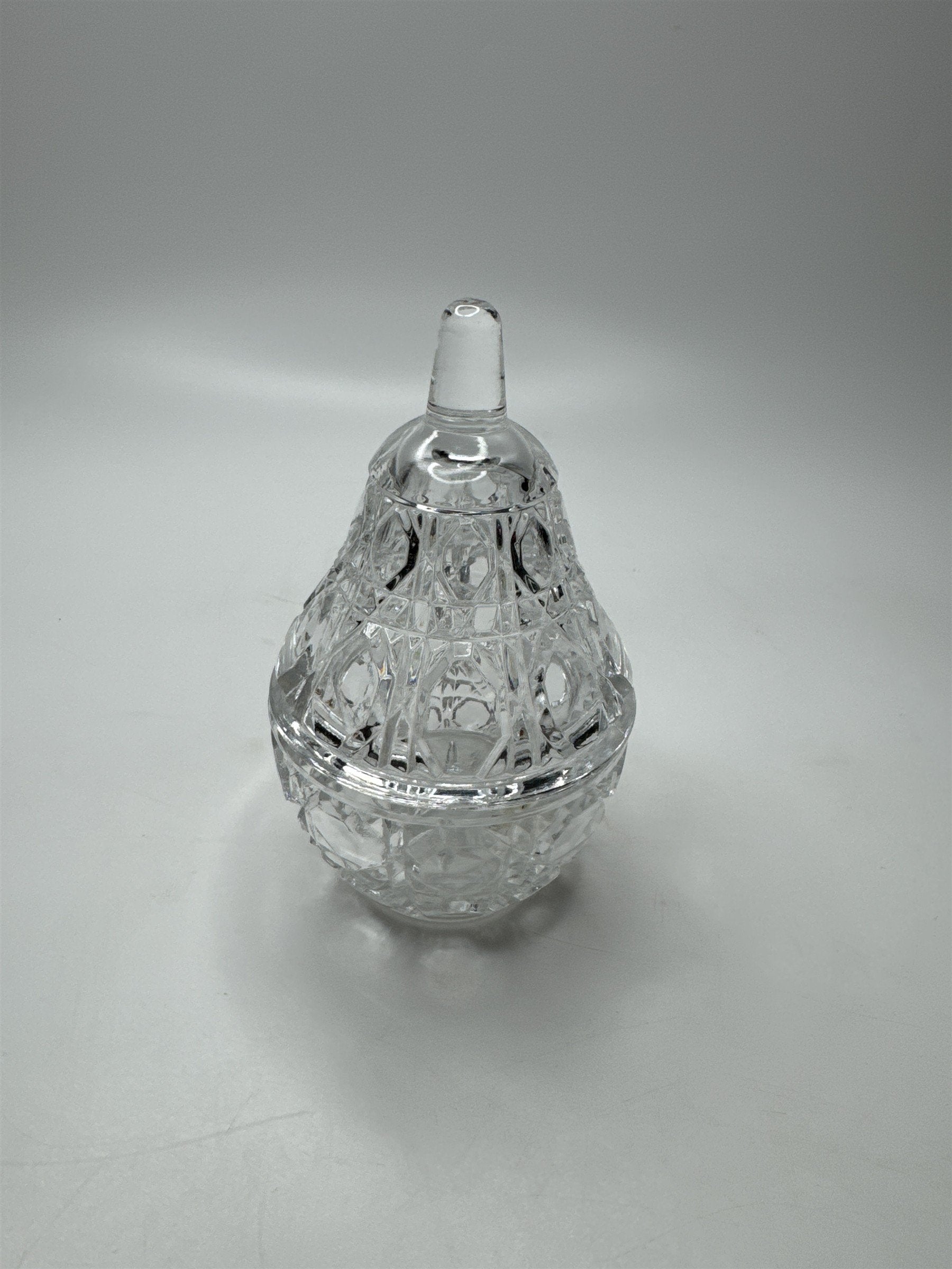 Vintage Anna Hutte Large Clear Glass Pear Jewelry Dish Storage Tray With Lid