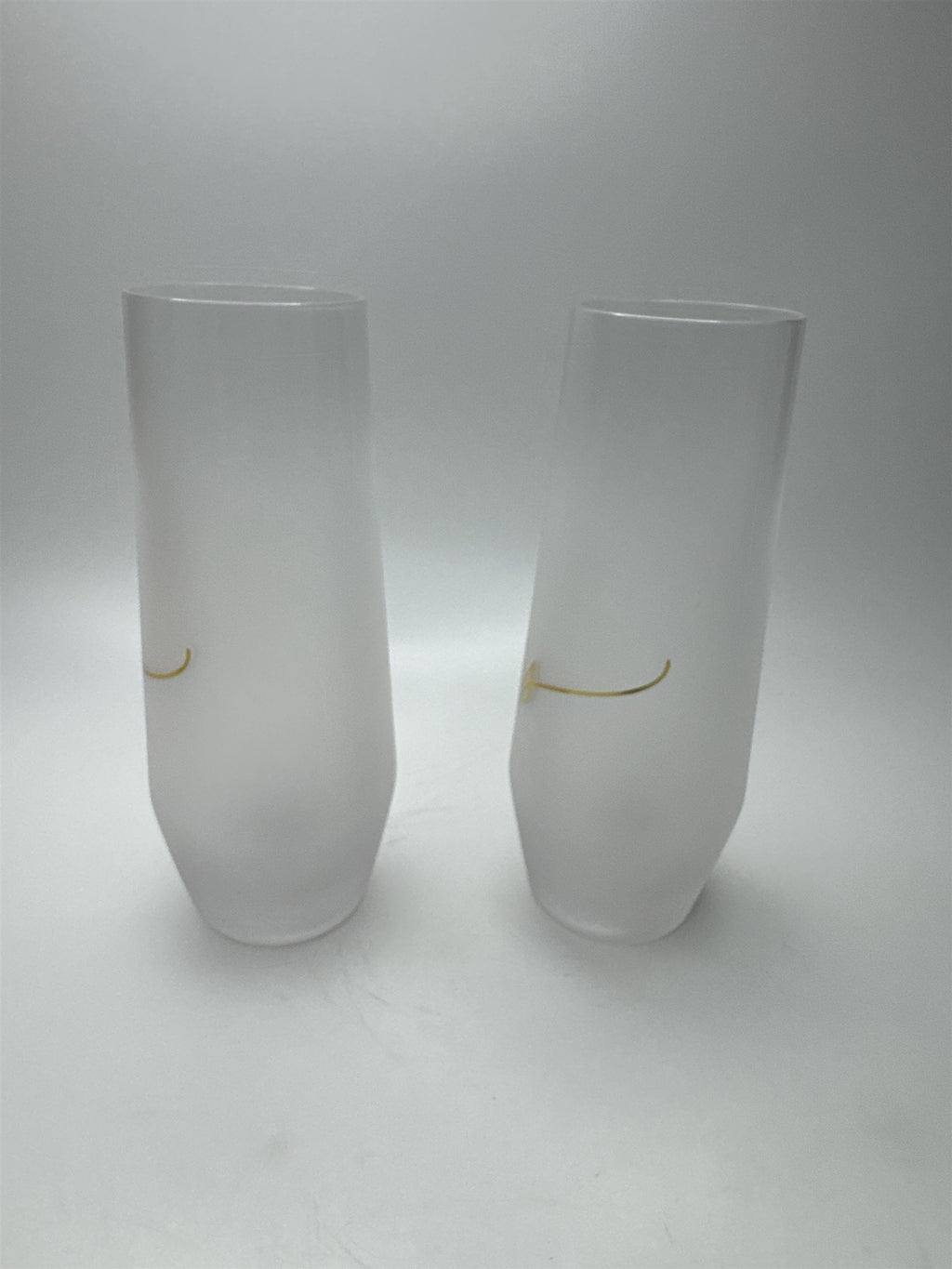 Set of 2 Hallmark His Stemless Frosted Champagne Glasses Flutes Gold Writing