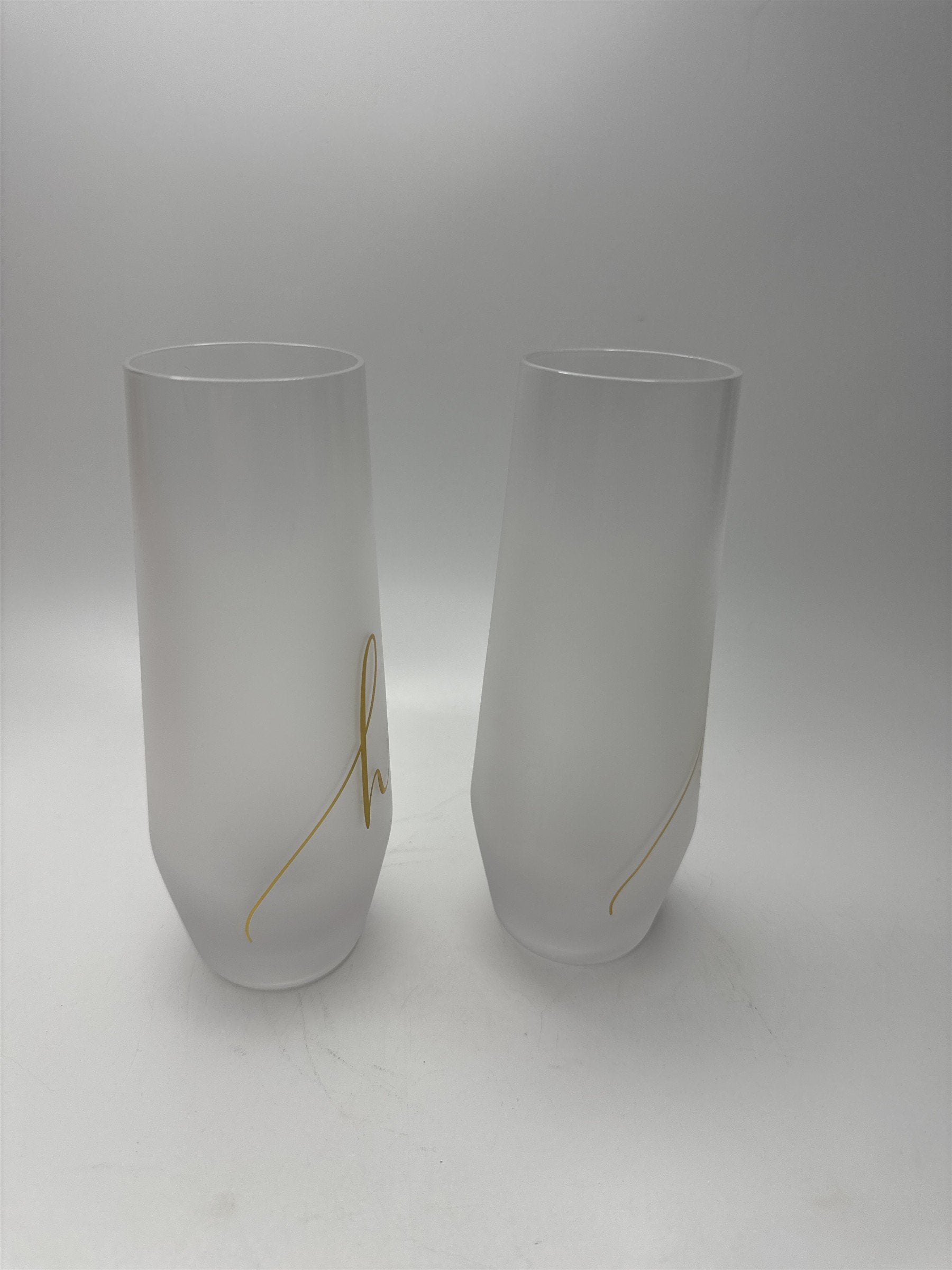 Set of 2 Hallmark His Stemless Frosted Champagne Glasses Flutes Gold Writing