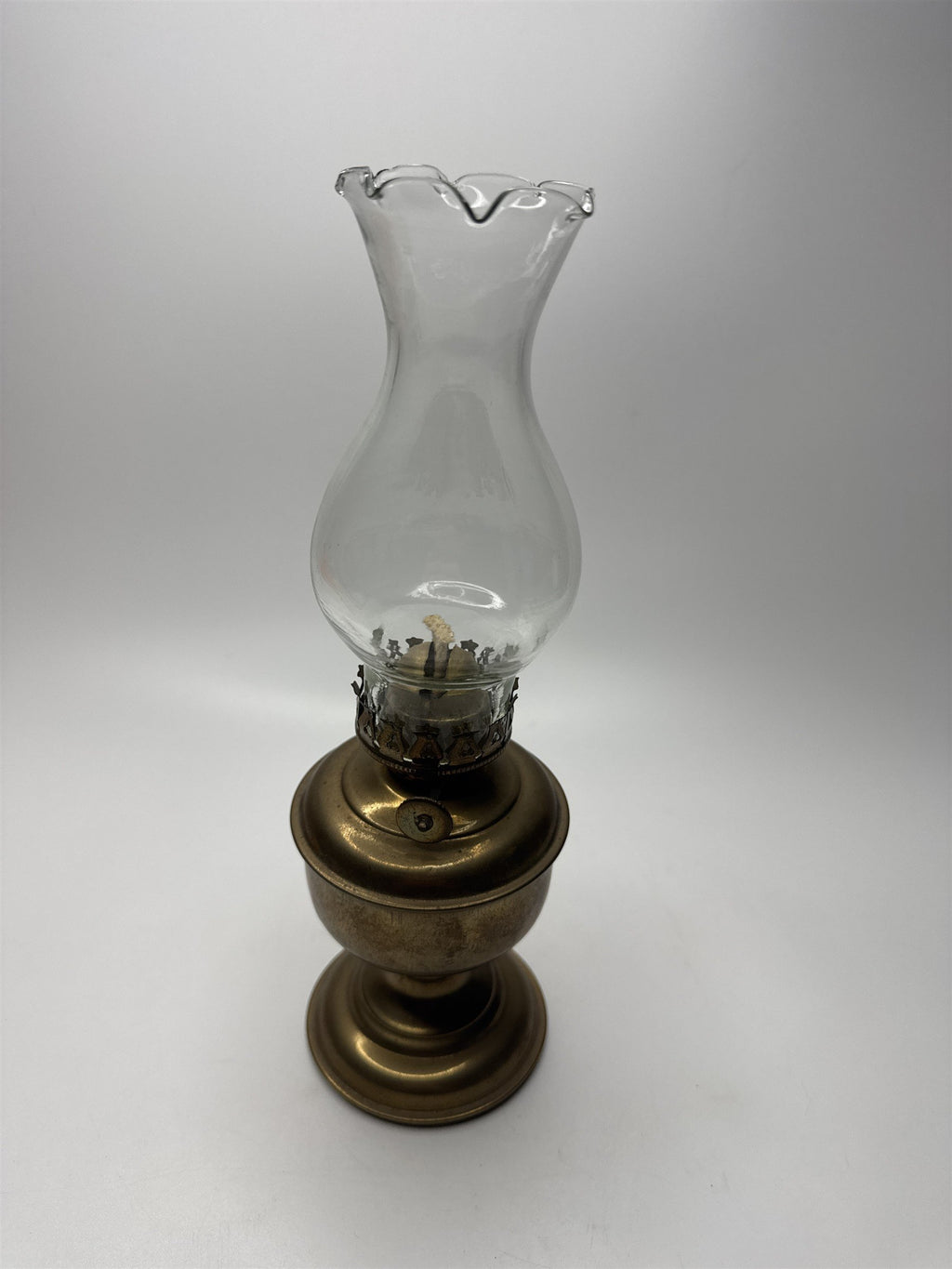 Vintage Mini Solid Brass Oil Lamp Clear Glass Shade Upper Deck Ltd Made in India
