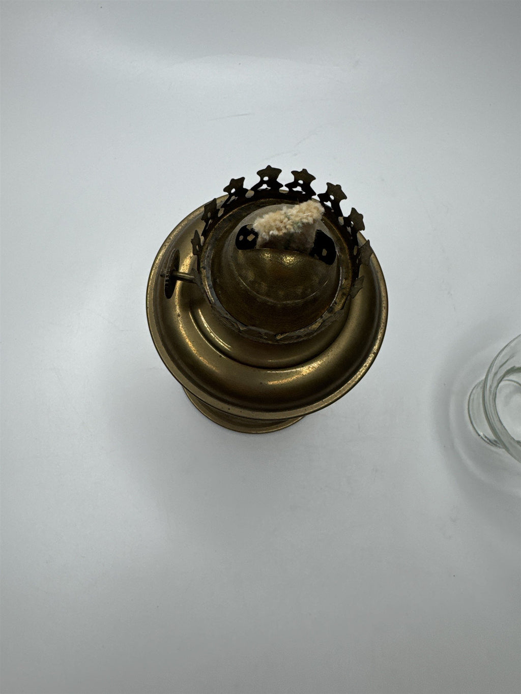 Vintage Mini Solid Brass Oil Lamp Clear Glass Shade Upper Deck Ltd Made in India
