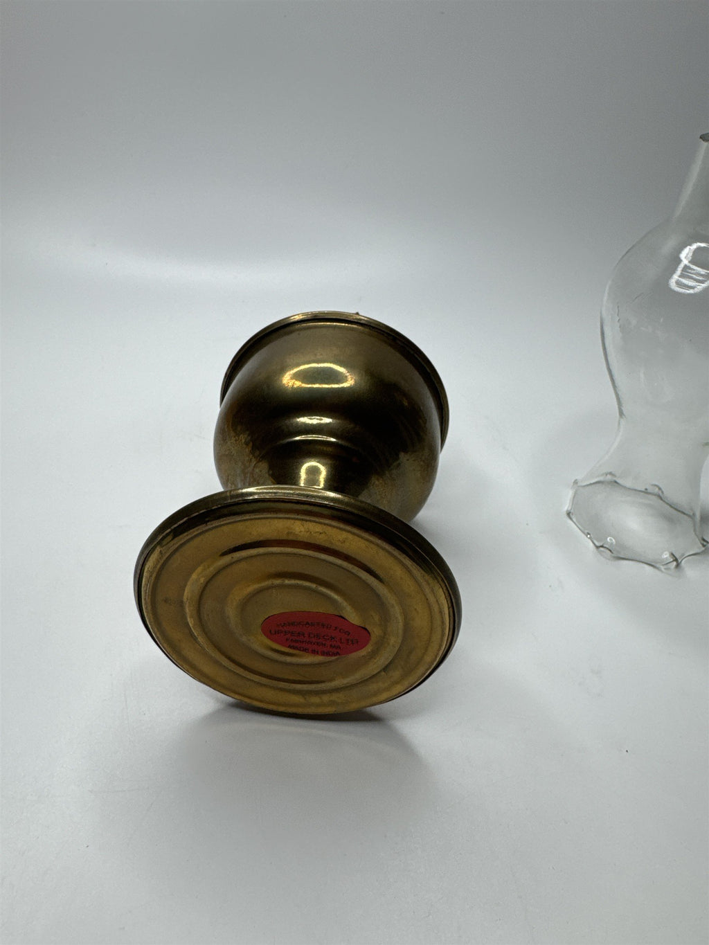 Vintage Mini Solid Brass Oil Lamp Clear Glass Shade Upper Deck Ltd Made in India
