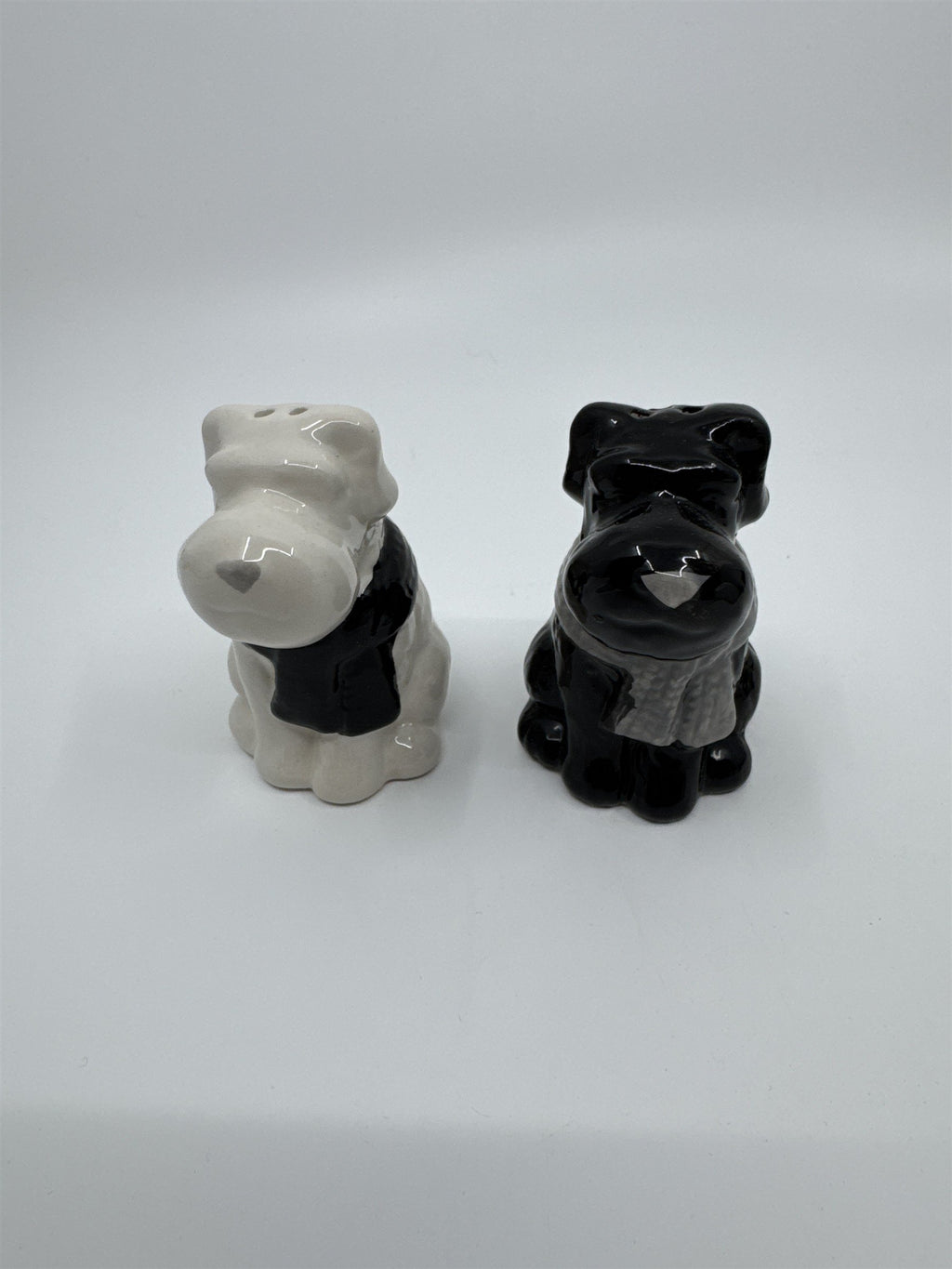 Black and White Scottish Terriers with Scarves Ceramic Salt and Pepper Shakers