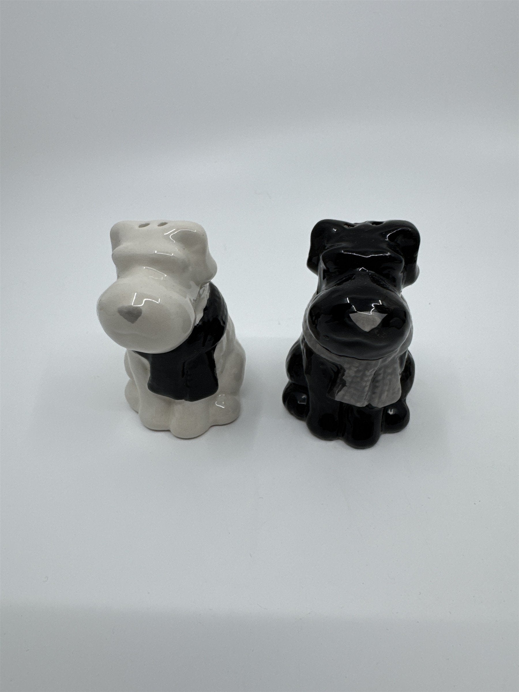 Black and White Scottish Terriers with Scarves Ceramic Salt and Pepper Shakers