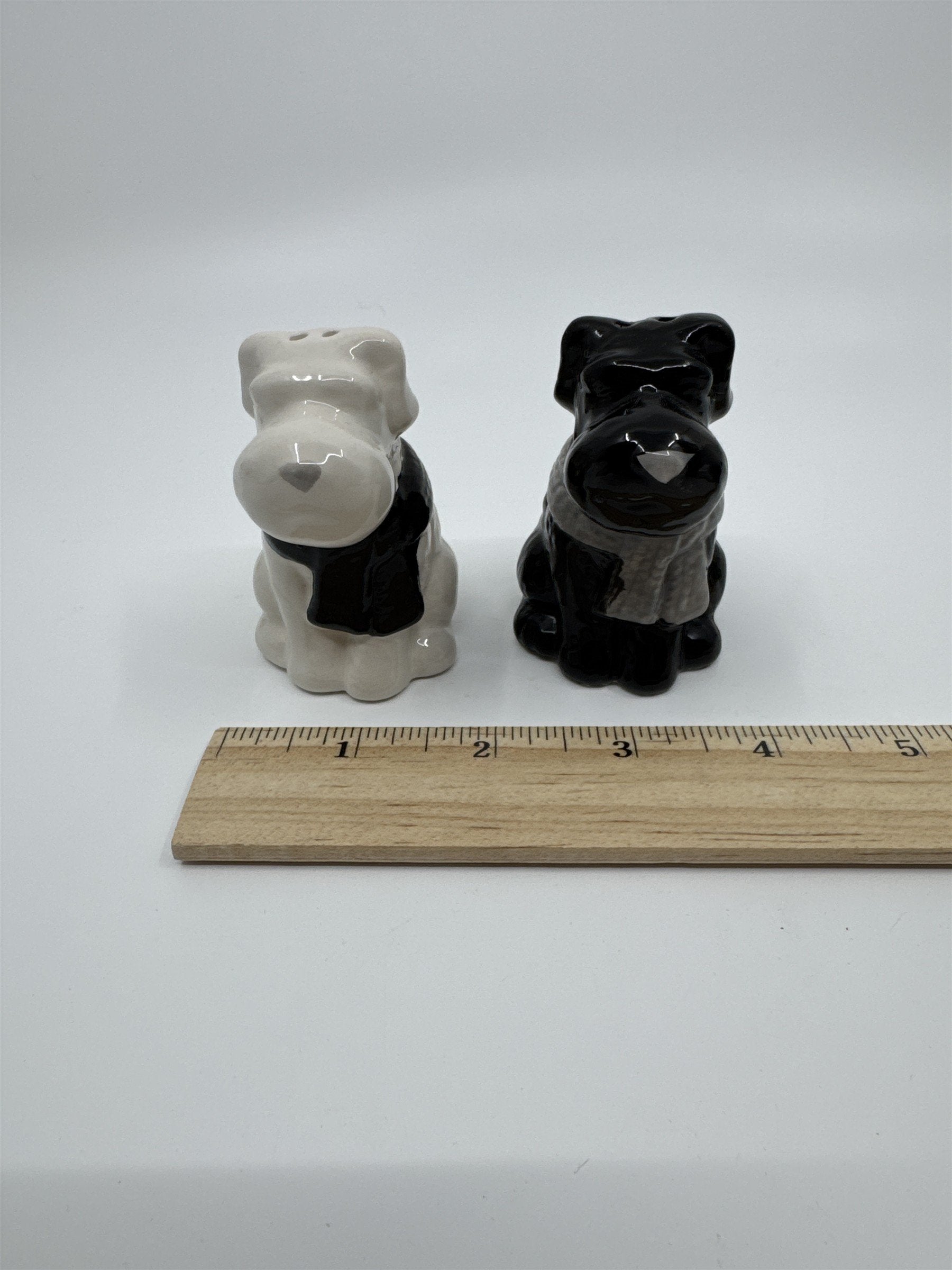Black and White Scottish Terriers with Scarves Ceramic Salt and Pepper Shakers