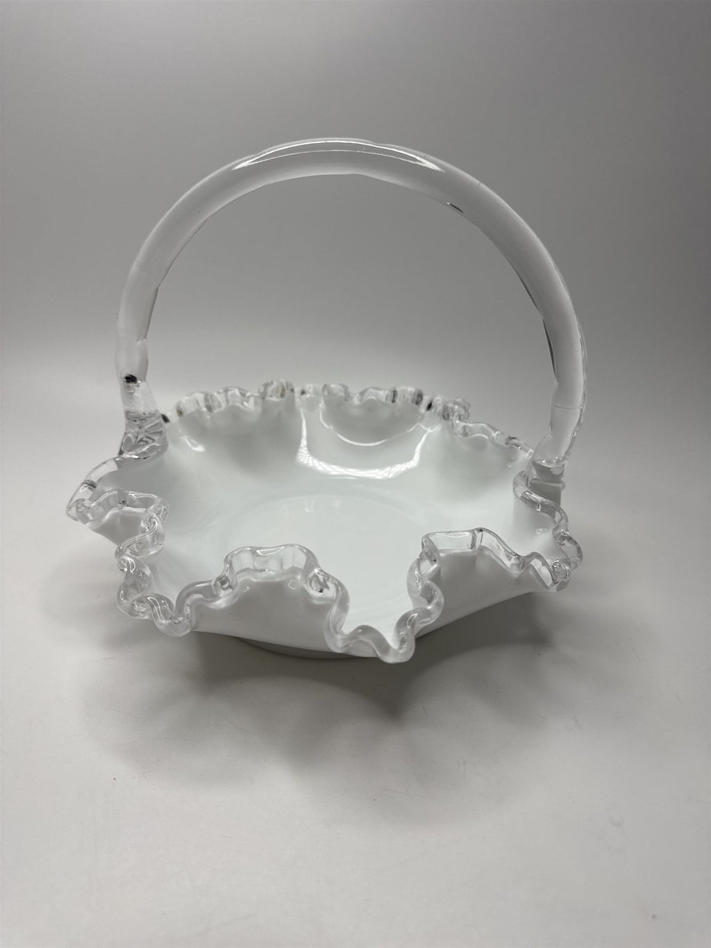 Fenton Silver Crest #36 Ruffle Edged Bridal Basket White Milk Glass 8" Basket