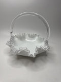 Fenton Silver Crest #36 Ruffle Edged Bridal Basket White Milk Glass 8" Basket