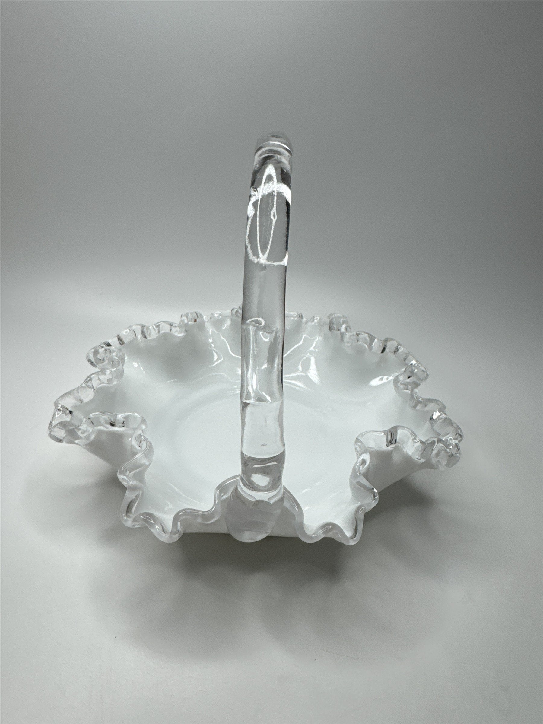 Fenton Silver Crest #36 Ruffle Edged Bridal Basket White Milk Glass 8" Basket