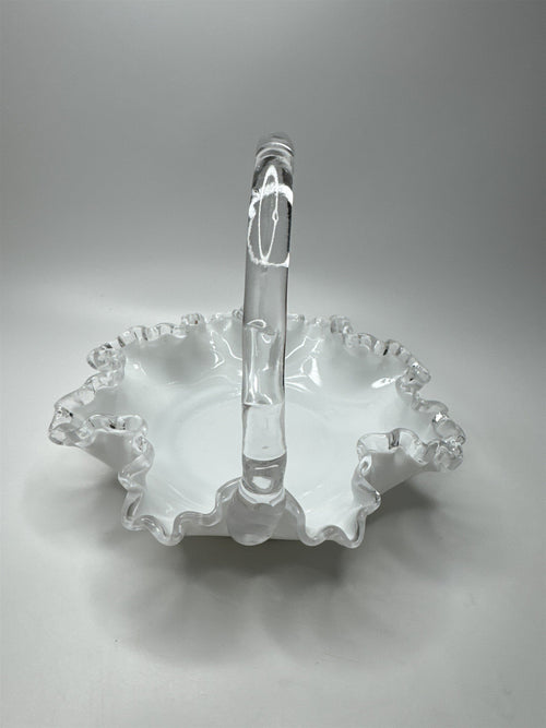 Fenton Silver Crest #36 Ruffle Edged Bridal Basket White Milk Glass 8" Basket