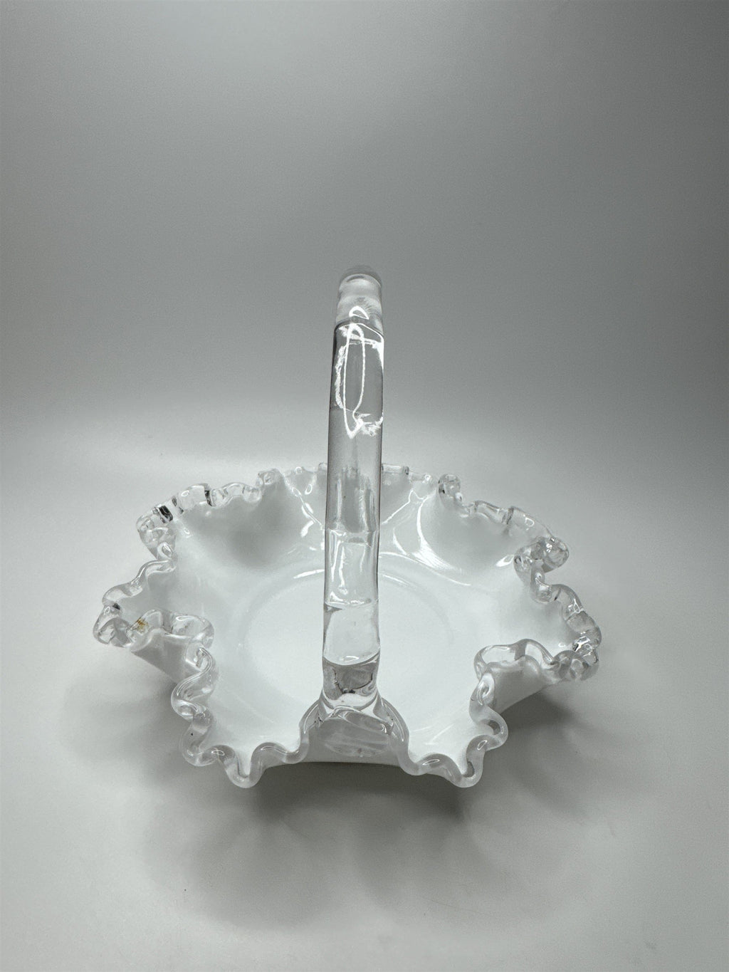 Fenton Silver Crest #36 Ruffle Edged Bridal Basket White Milk Glass 8" Basket