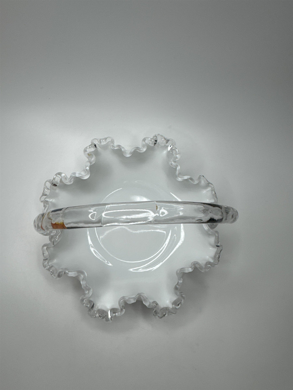Fenton Silver Crest #36 Ruffle Edged Bridal Basket White Milk Glass 8" Basket
