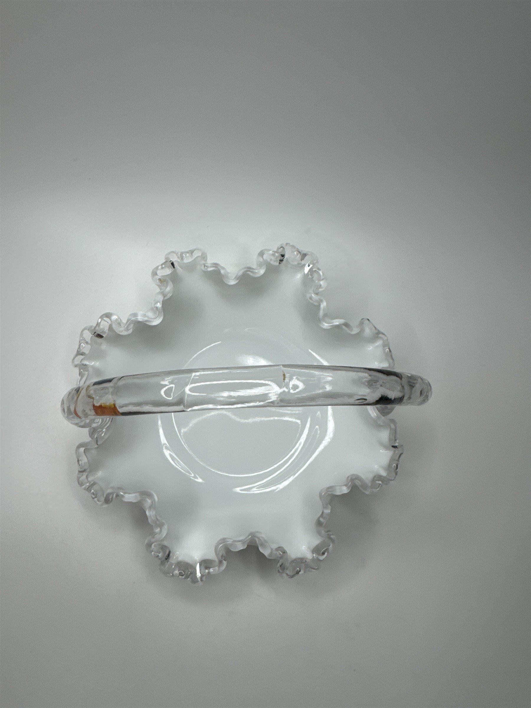 Fenton Silver Crest #36 Ruffle Edged Bridal Basket White Milk Glass 8" Basket