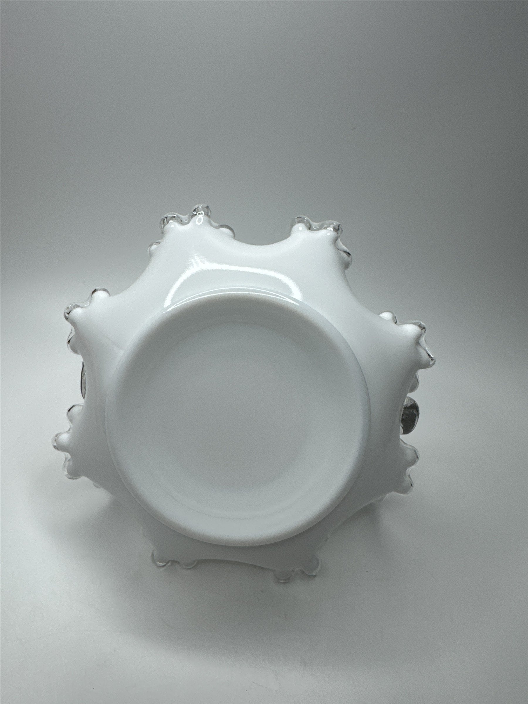 Fenton Silver Crest #36 Ruffle Edged Bridal Basket White Milk Glass 8" Basket