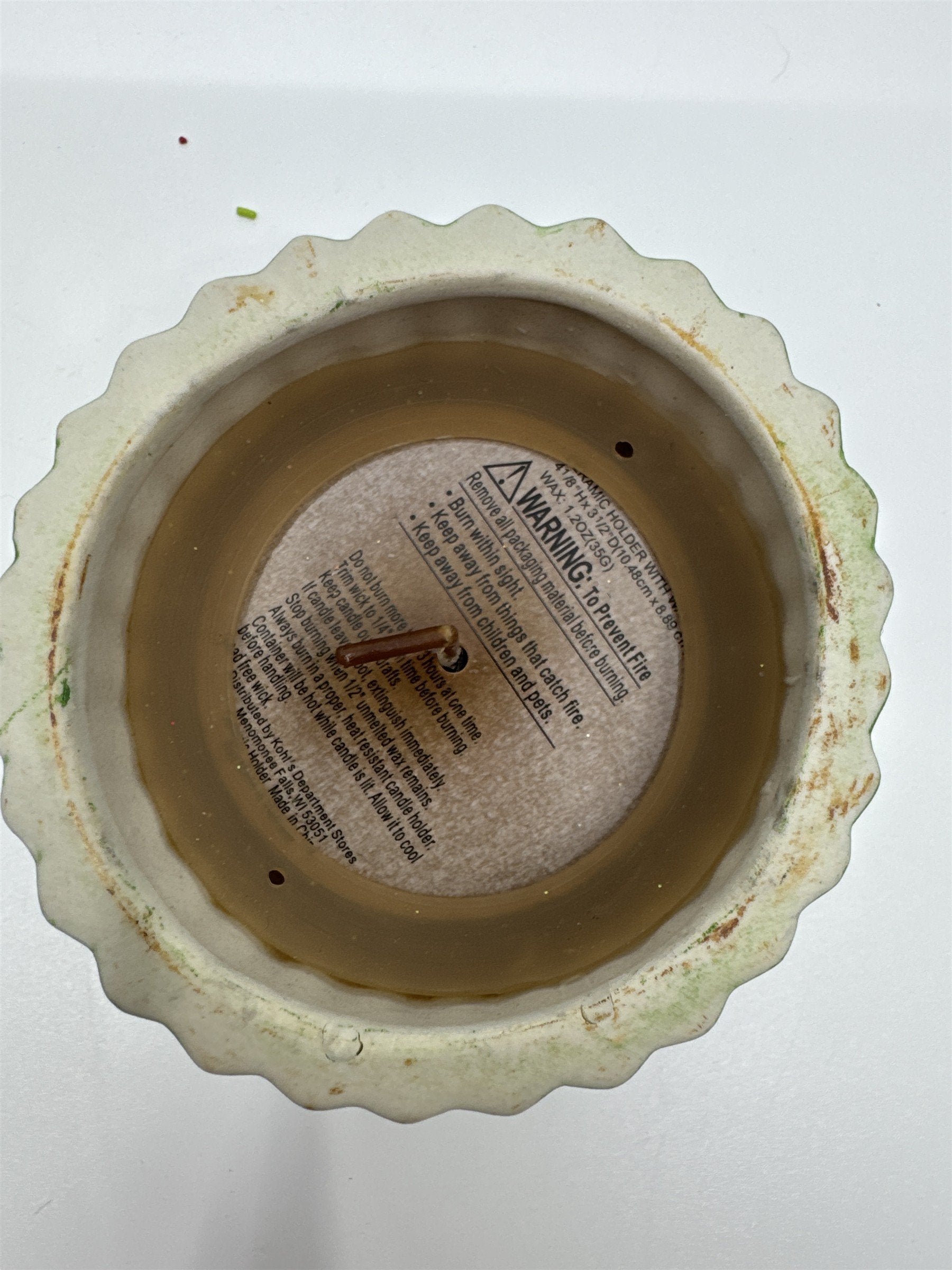 Vintage Ceramic Christmas Cupcake Candle with Candle Inside Peppermint on top