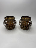 1970s Vintage Home Interiors Metal Caged Votive Candle Holders /w Hobnail Votive