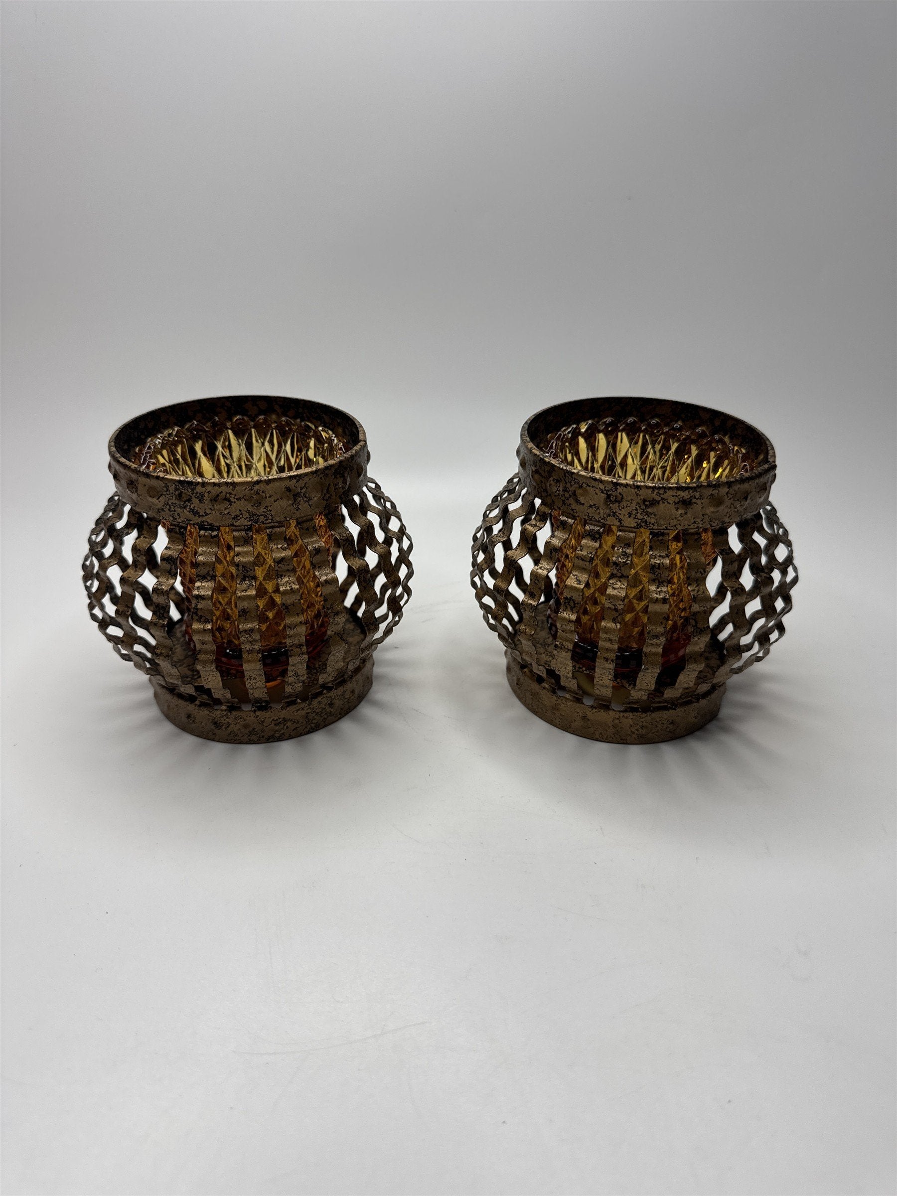 1970s Vintage Home Interiors Metal Caged Votive Candle Holders /w Hobnail Votive