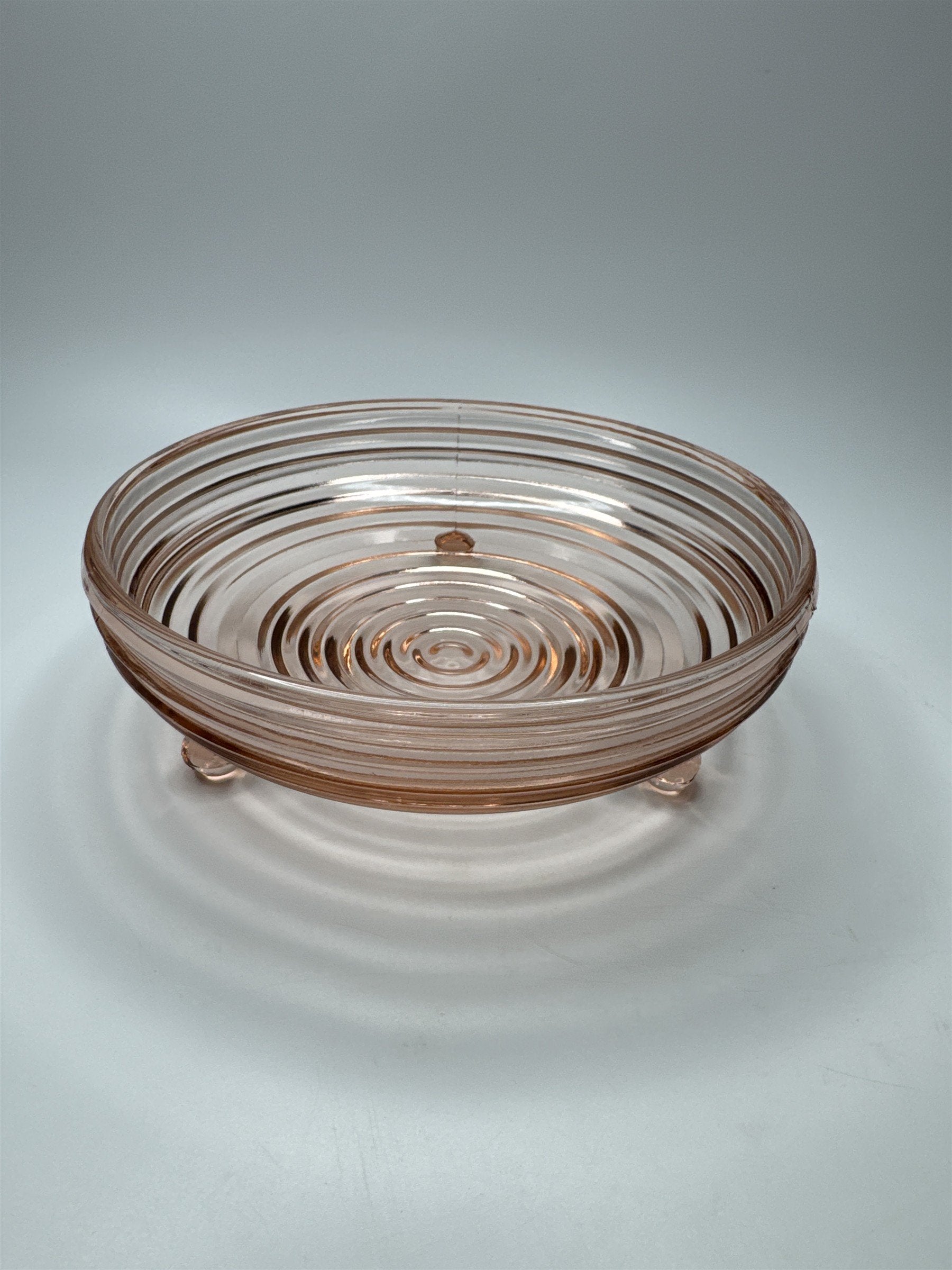 Vintage Manhattan Pink 3-Footed Open Pink Candy Dish Serving Dish Anchor Hocking