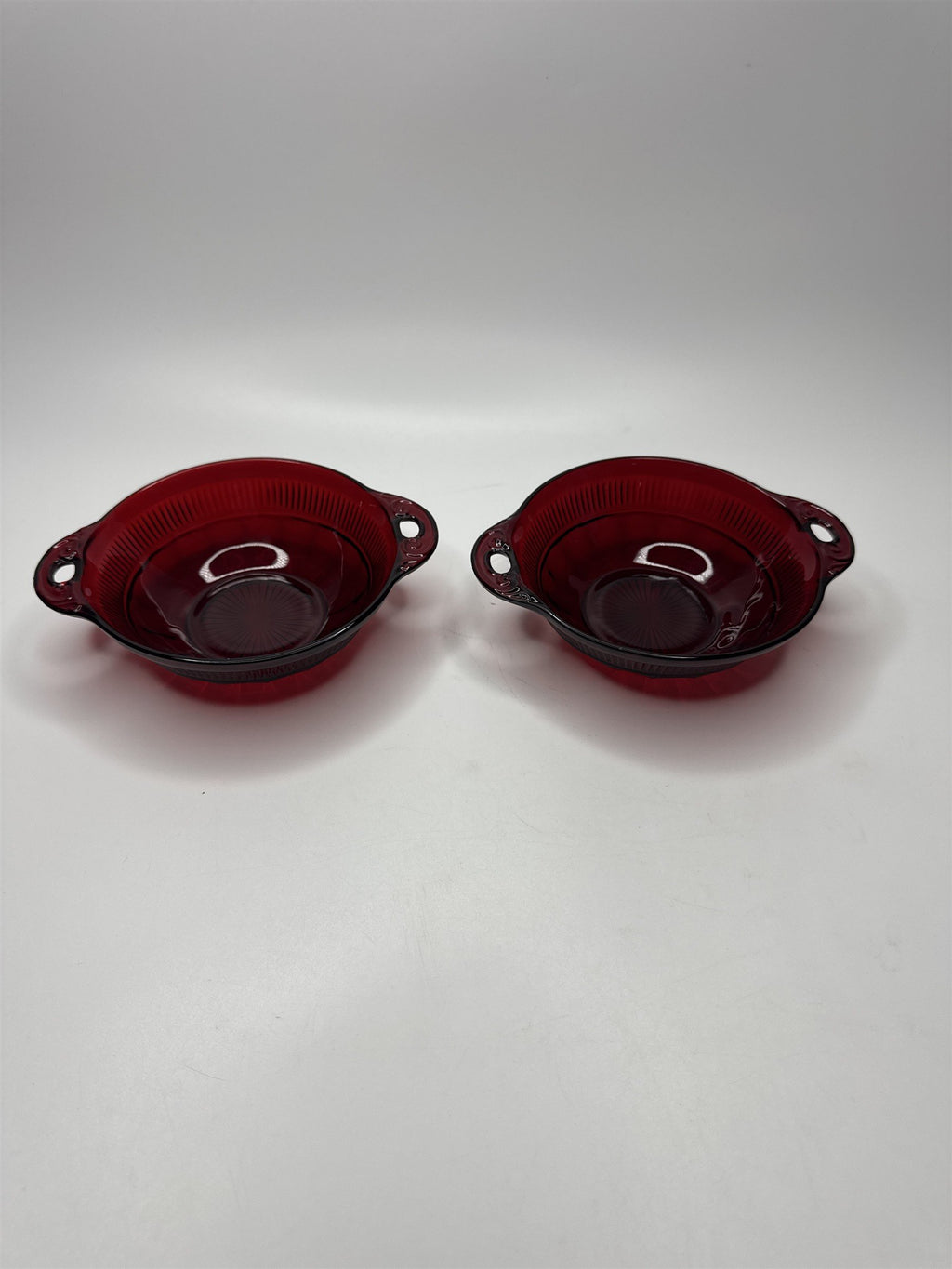 Set of 2 Ruby Red Glass Dessert Bowls with Handles 4.5" Berry Compote Coronation