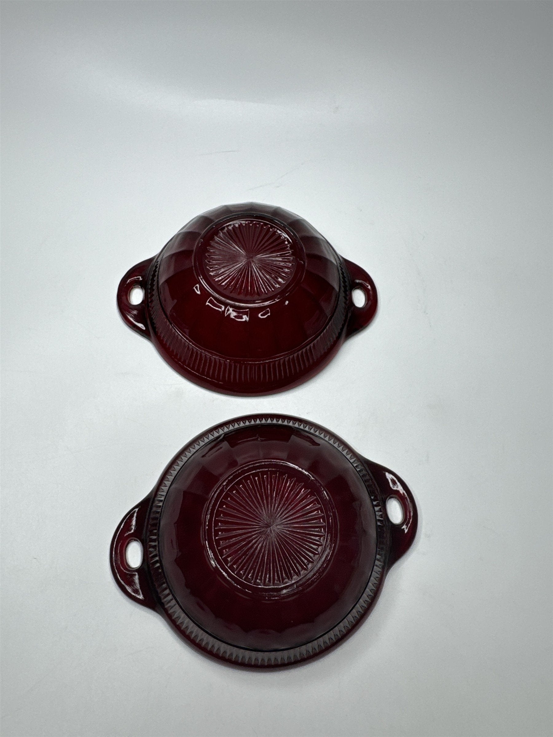 Set of 2 Ruby Red Glass Dessert Bowls with Handles 4.5" Berry Compote Coronation