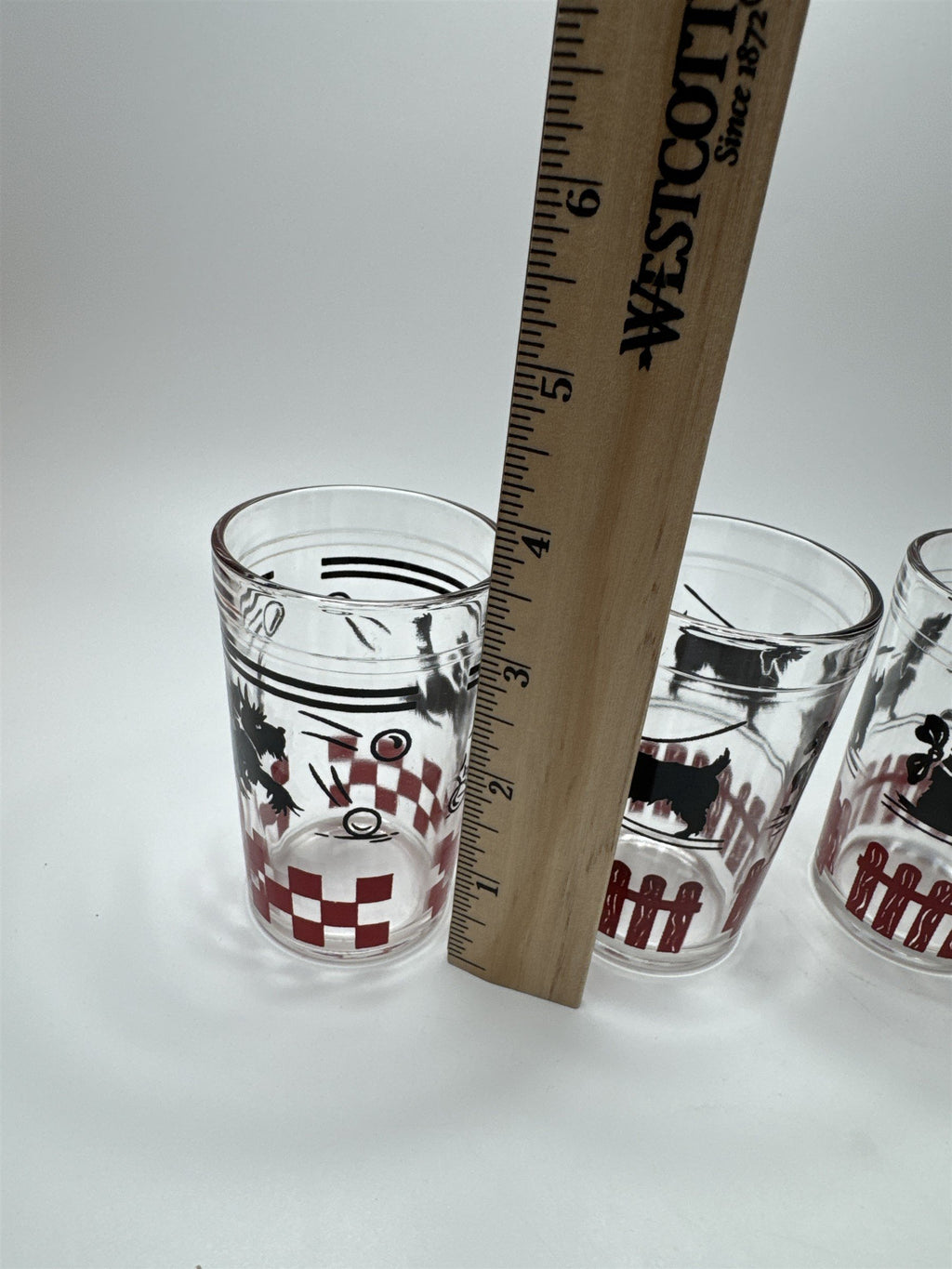 Set of 6 Vtg Hazel Atlas MCM Puppy Dogs Having Fun Doing Tricks Juice Glasses