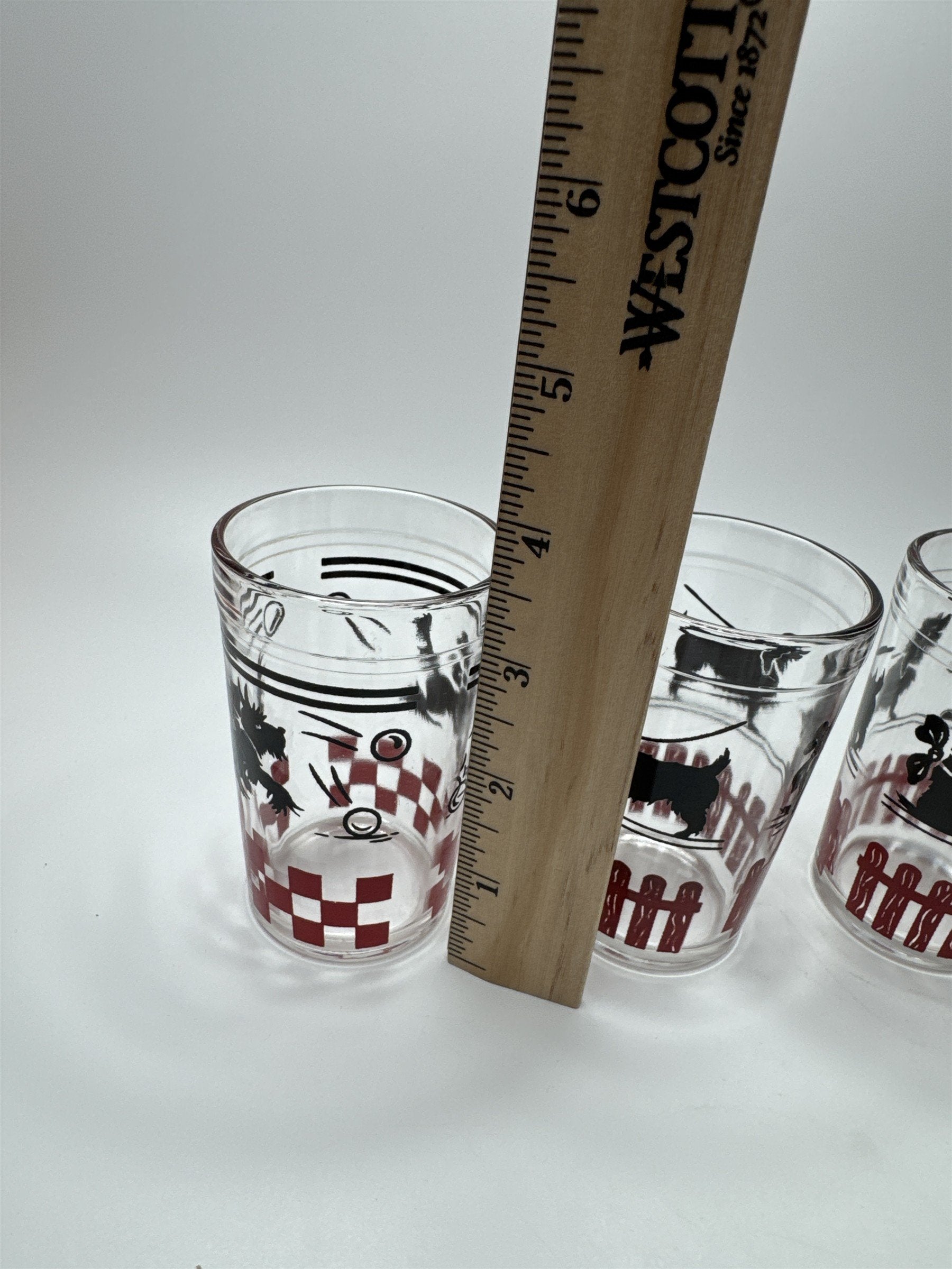 Set of 6 Vtg Hazel Atlas MCM Puppy Dogs Having Fun Doing Tricks Juice Glasses