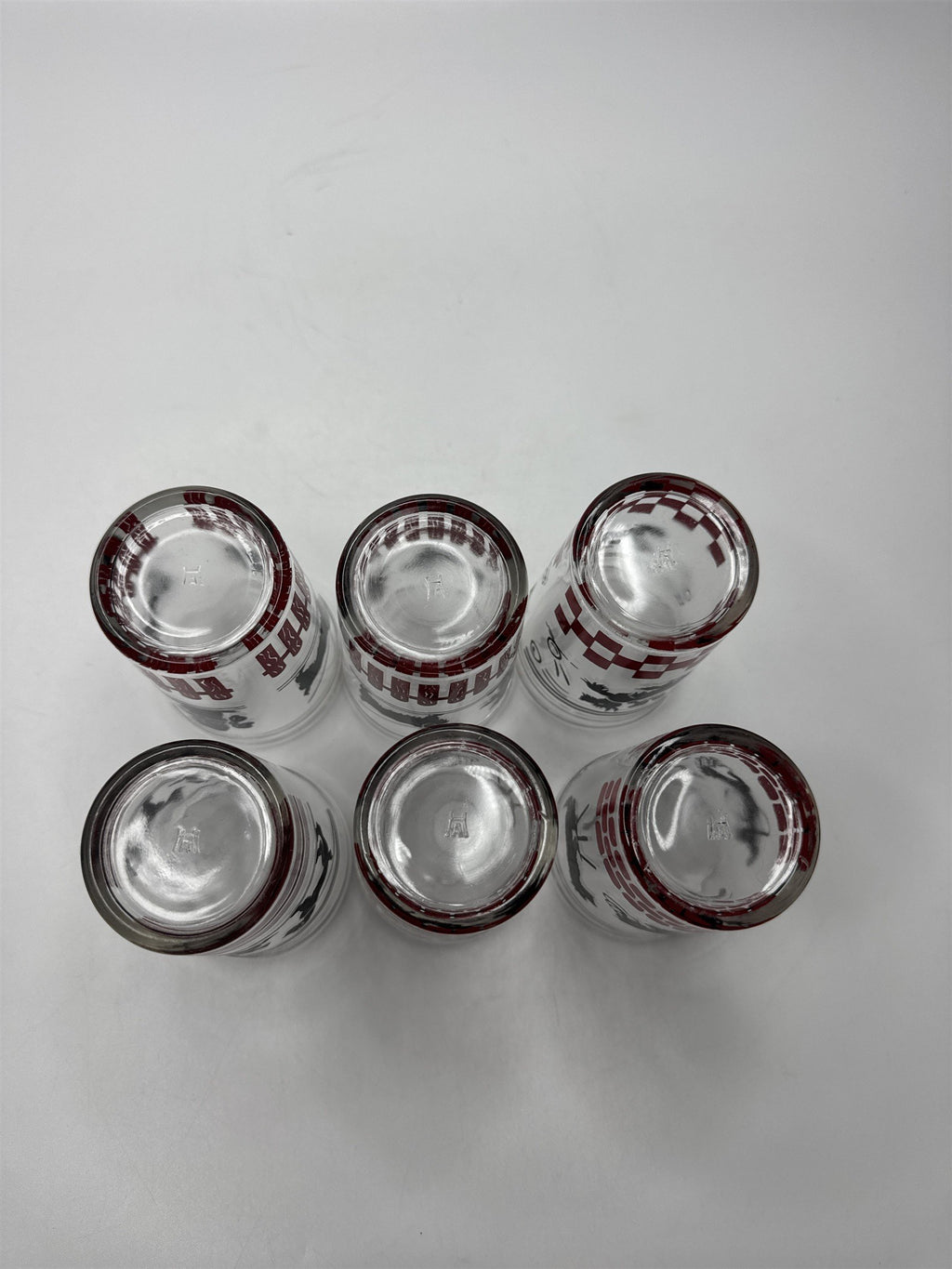 Set of 6 Vtg Hazel Atlas MCM Puppy Dogs Having Fun Doing Tricks Juice Glasses