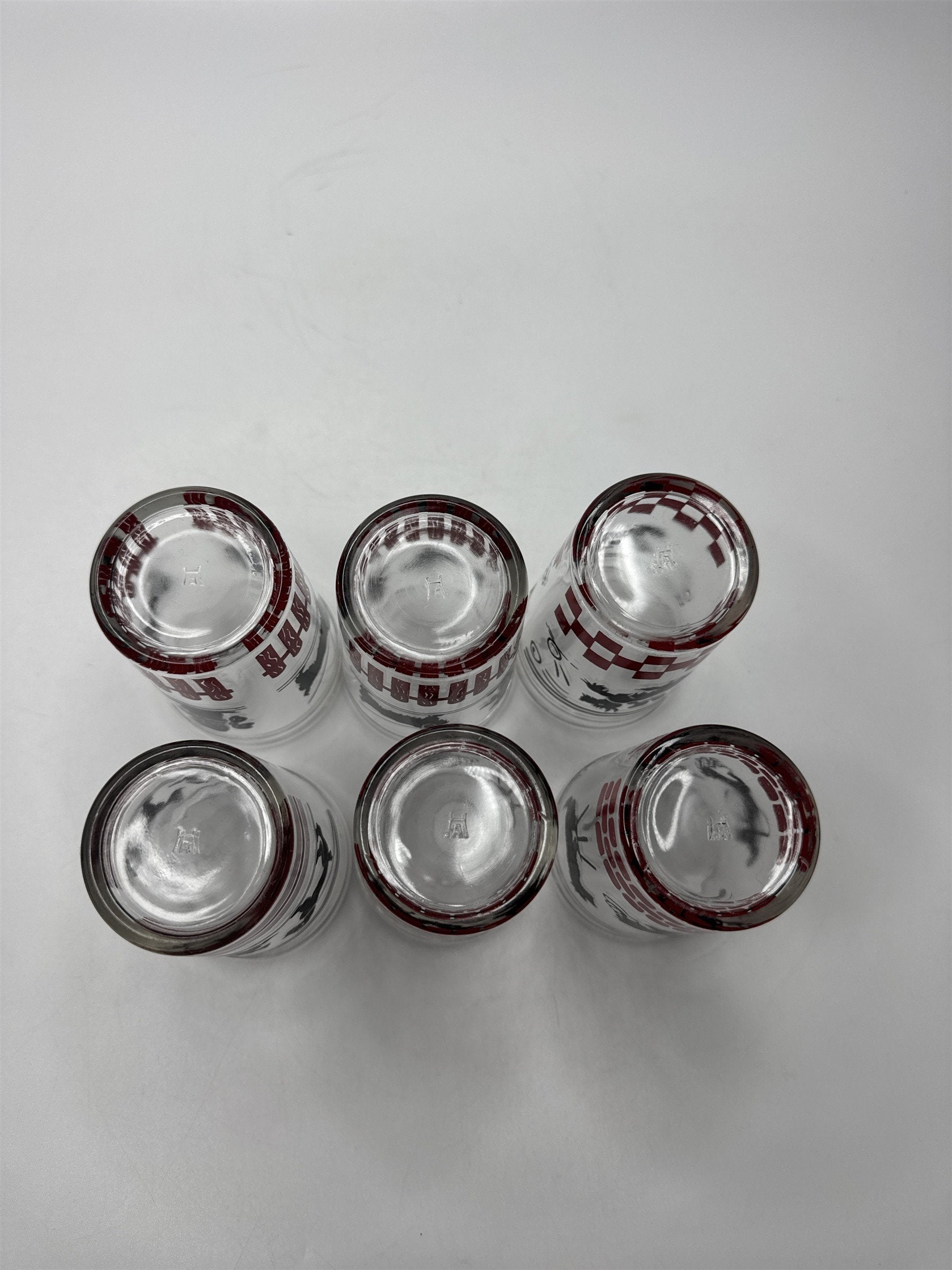 Set of 6 Vtg Hazel Atlas MCM Puppy Dogs Having Fun Doing Tricks Juice Glasses