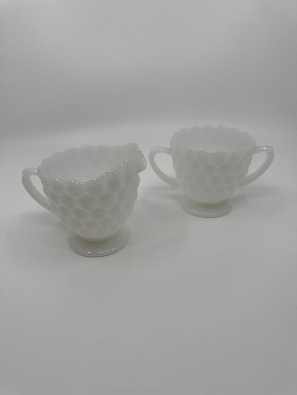 Vintage Milk Glass Cream and Sugar Set Anchor Hocking Bubble Glass Set