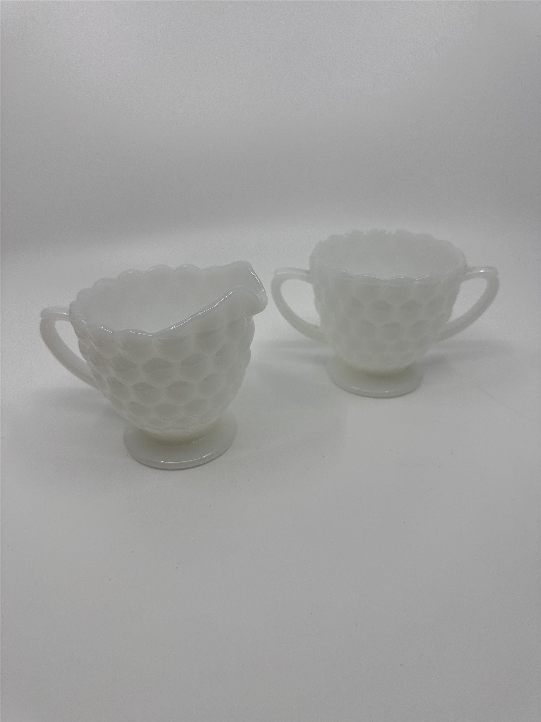 Vintage Milk Glass Cream and Sugar Set Anchor Hocking Bubble Glass Set