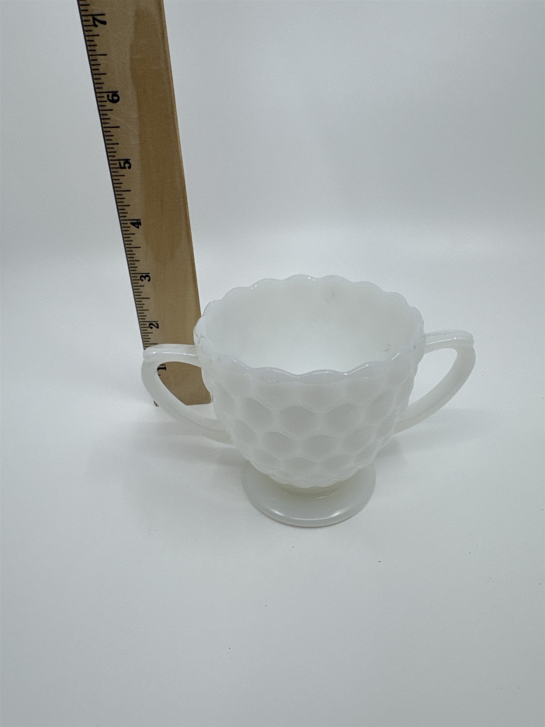 Vintage Milk Glass Cream and Sugar Set Anchor Hocking Bubble Glass Set