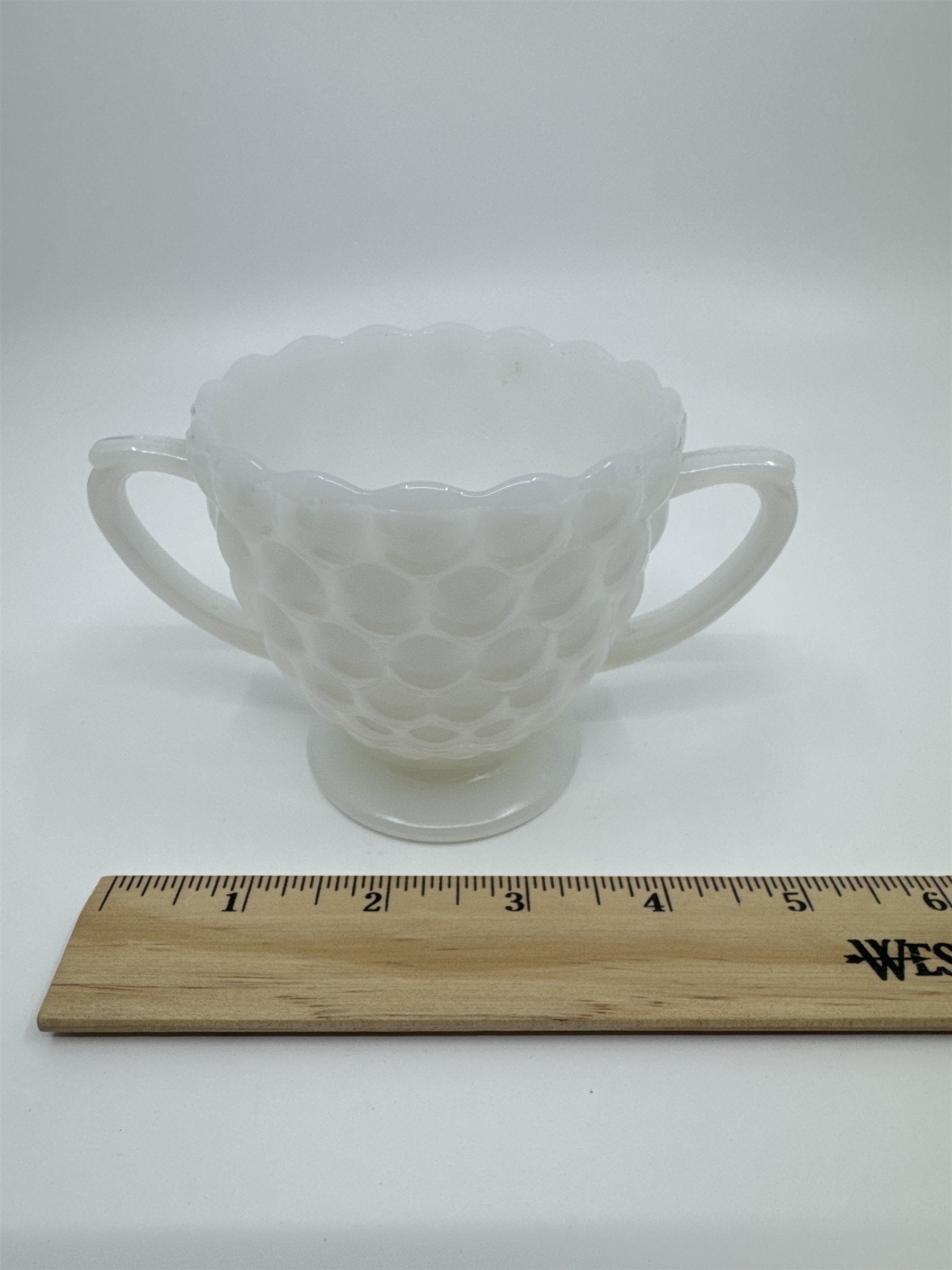 Vintage Milk Glass Cream and Sugar Set Anchor Hocking Bubble Glass Set