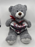 Kiss Me Valentine's Day Grey Stuffed Animal Teddy Bear with Sequin Heart