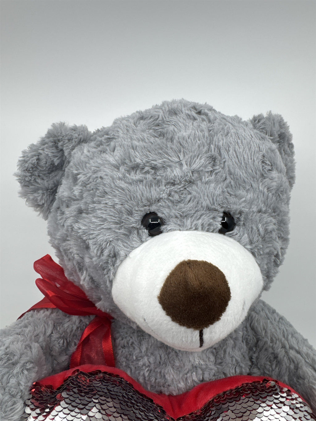 Kiss Me Valentine's Day Grey Stuffed Animal Teddy Bear with Sequin Heart