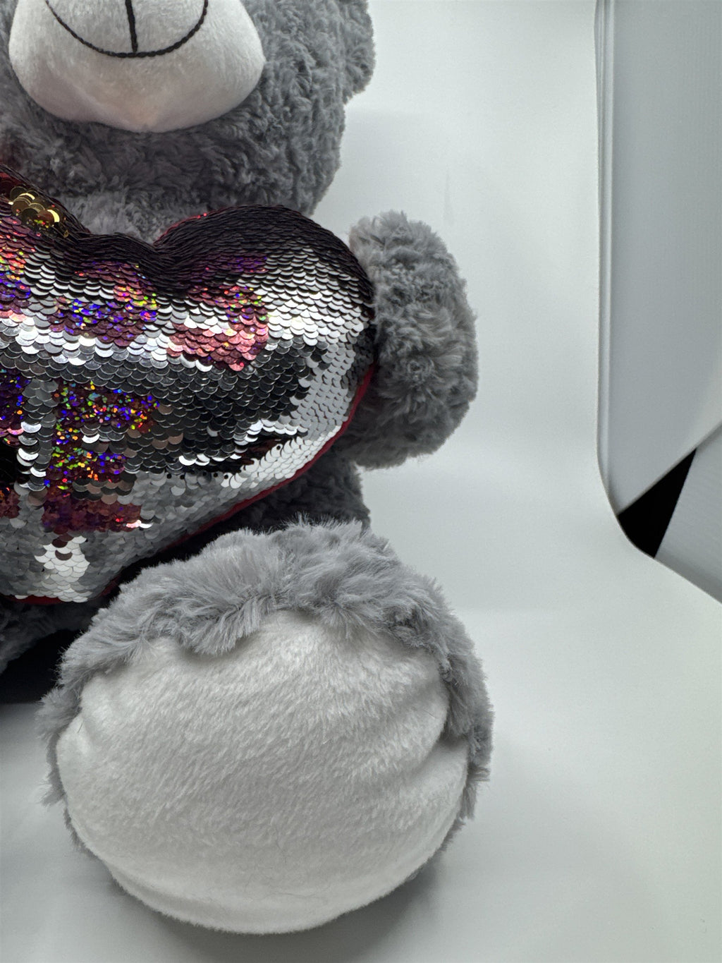 Kiss Me Valentine's Day Grey Stuffed Animal Teddy Bear with Sequin Heart