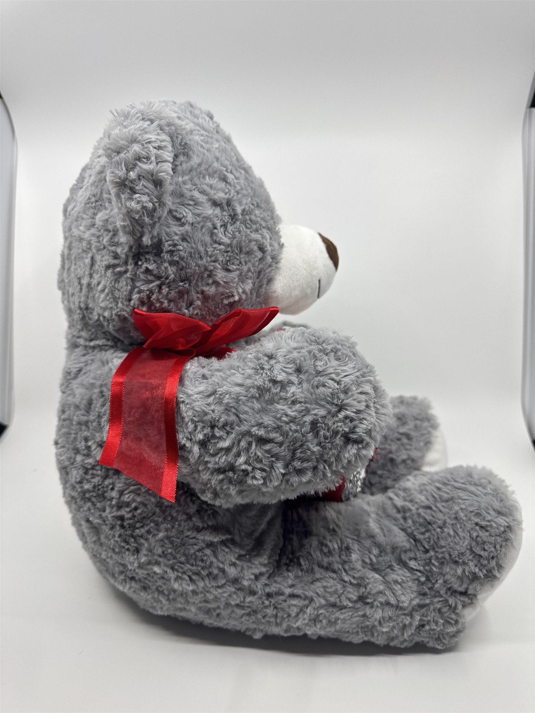 Kiss Me Valentine's Day Grey Stuffed Animal Teddy Bear with Sequin Heart