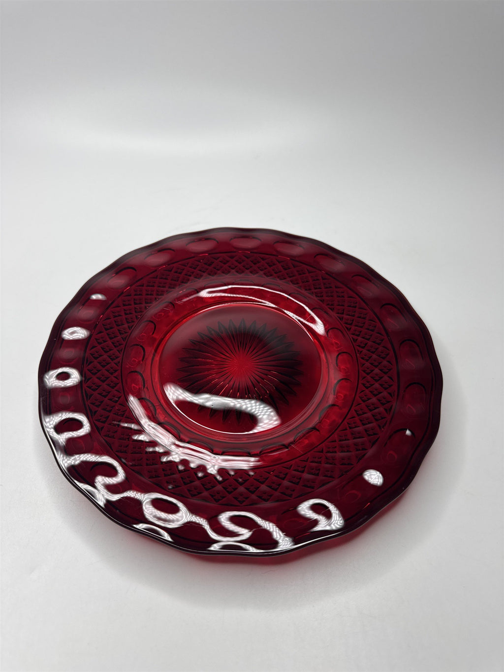 Vintage Viking Red Georgian Glass Lunch Plate 8"