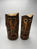 2x Hand Carved Wooden Owl Statues with Marble Eyes Made in Pennsylvania Knoebels
