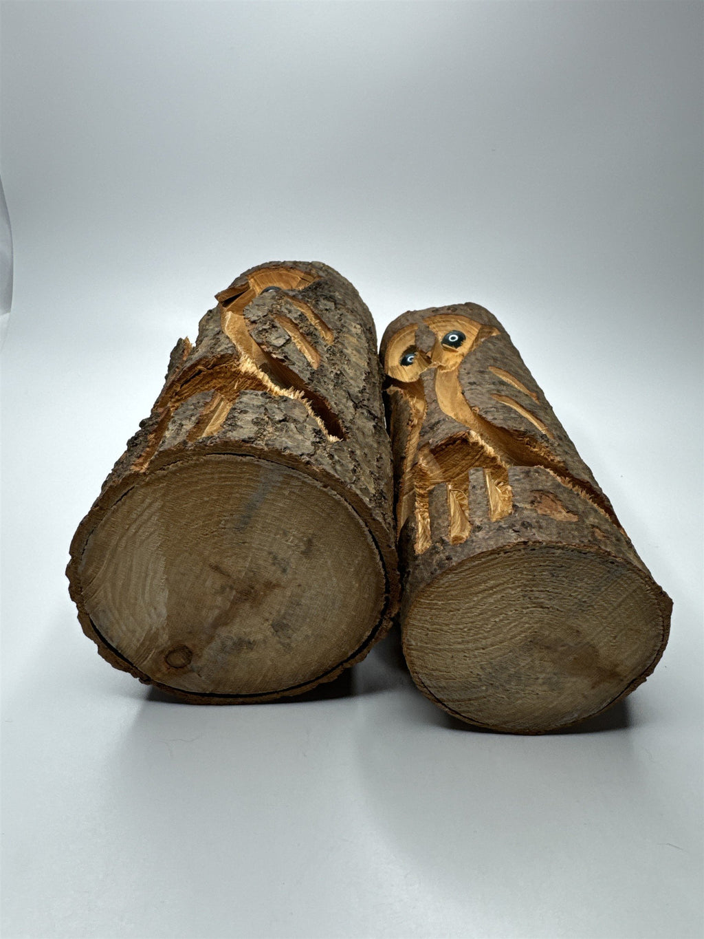 2x Hand Carved Wooden Owl Statues with Marble Eyes Made in Pennsylvania Knoebels