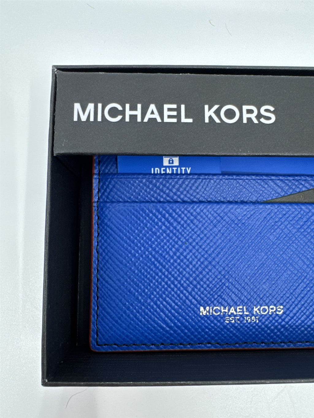 Michael Kors Electric Blue Tall Card/Identity Protection Wallet with Red Trim
