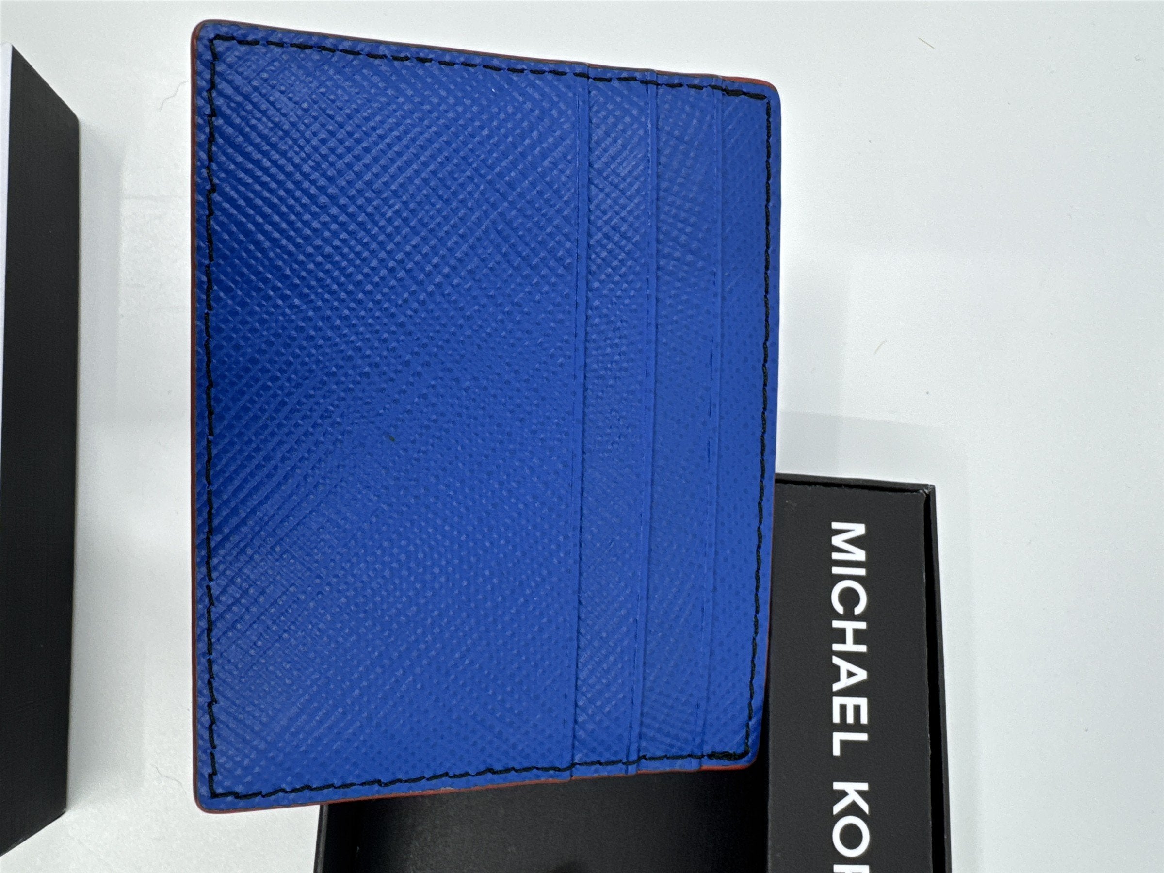 Michael Kors Electric Blue Tall Card/Identity Protection Wallet with Red Trim