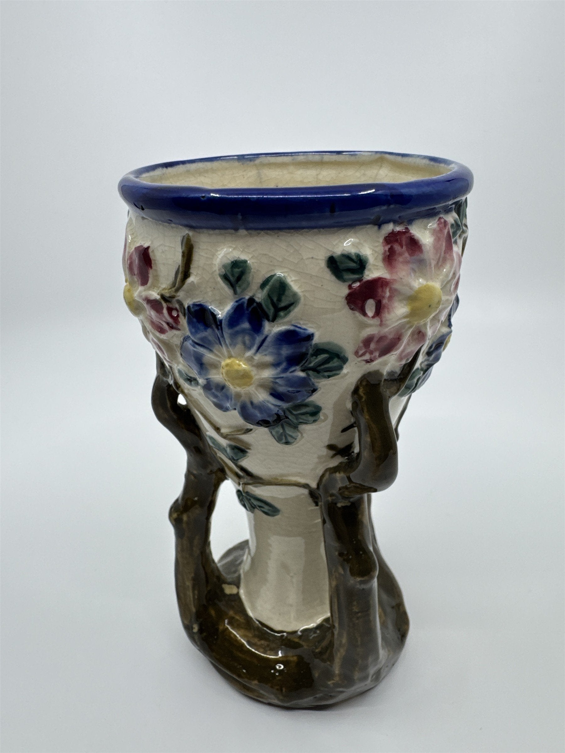 Vintage Floral Painted Ceramic Vase with Tree Branches and Leaves Made In Japan