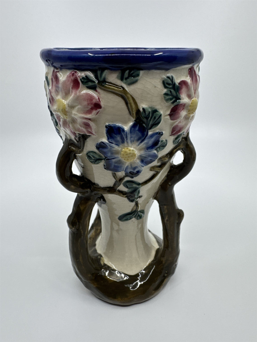 Vintage Floral Painted Ceramic Vase with Tree Branches and Leaves Made In Japan