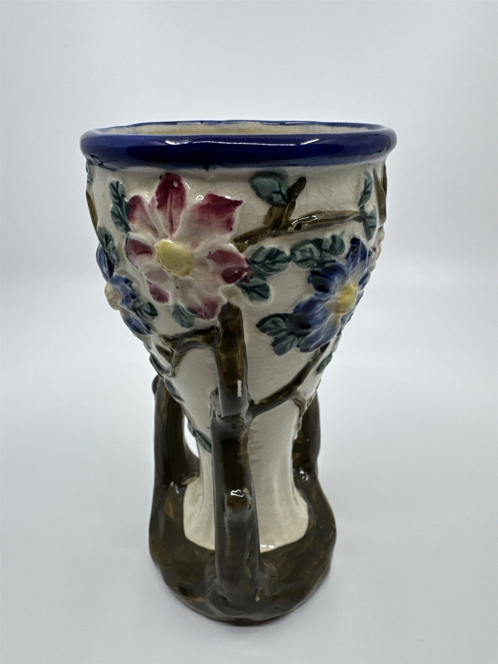 Vintage Floral Painted Ceramic Vase with Tree Branches and Leaves Made In Japan