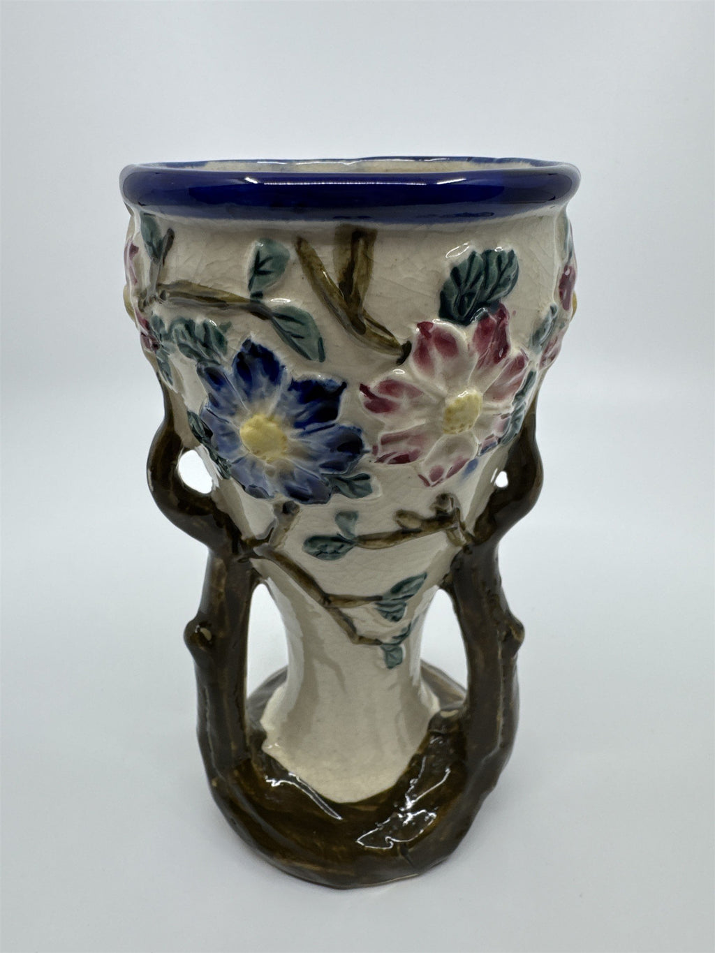 Vintage Floral Painted Ceramic Vase with Tree Branches and Leaves Made In Japan
