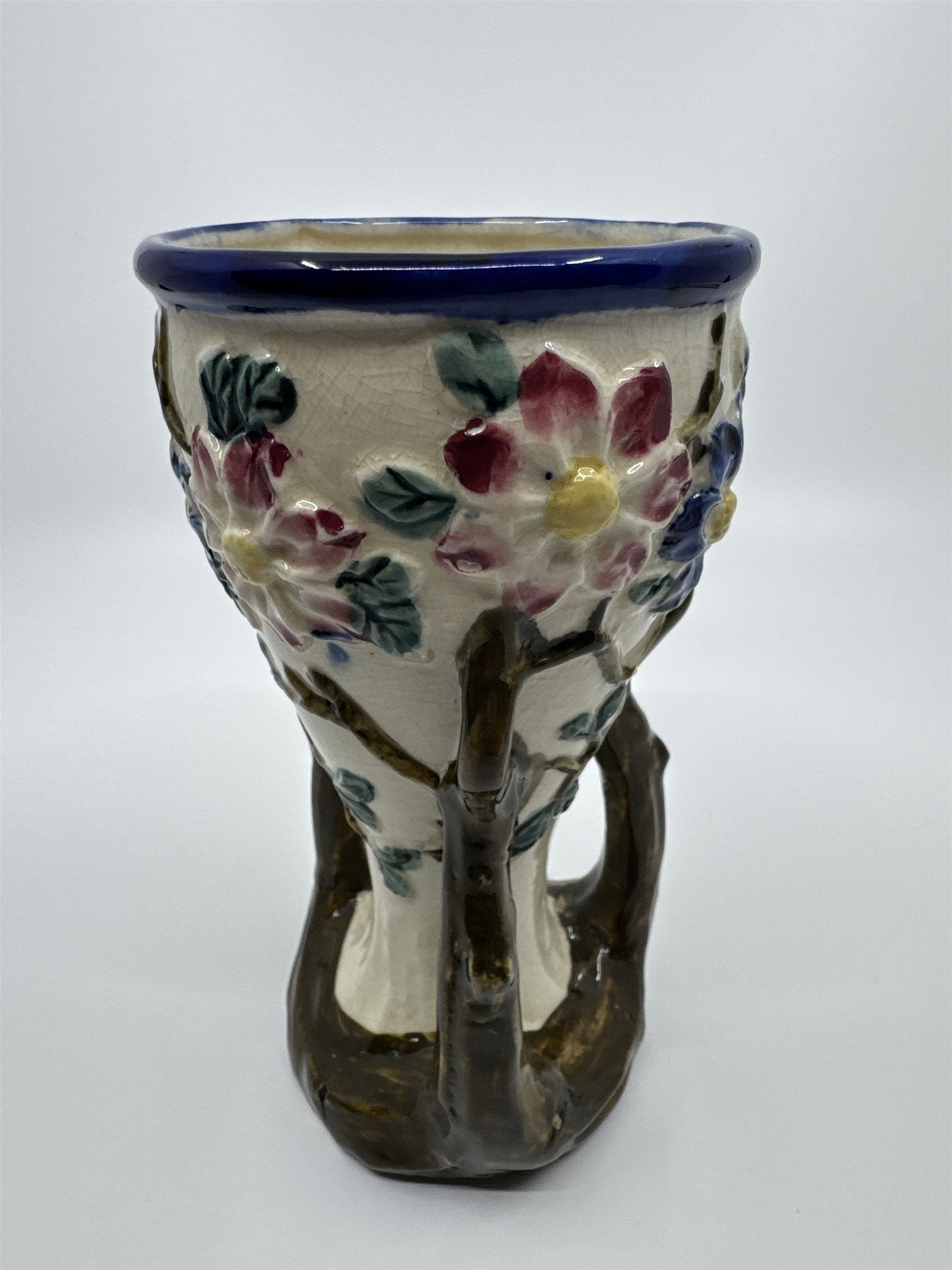 Vintage Floral Painted Ceramic Vase with Tree Branches and Leaves Made In Japan