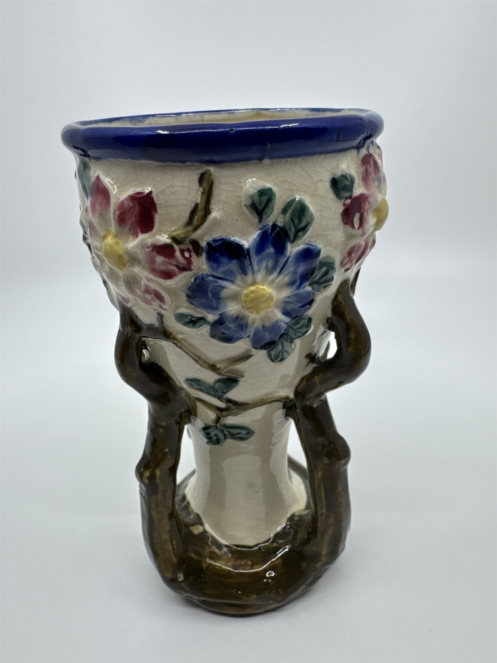 Vintage Floral Painted Ceramic Vase with Tree Branches and Leaves Made In Japan