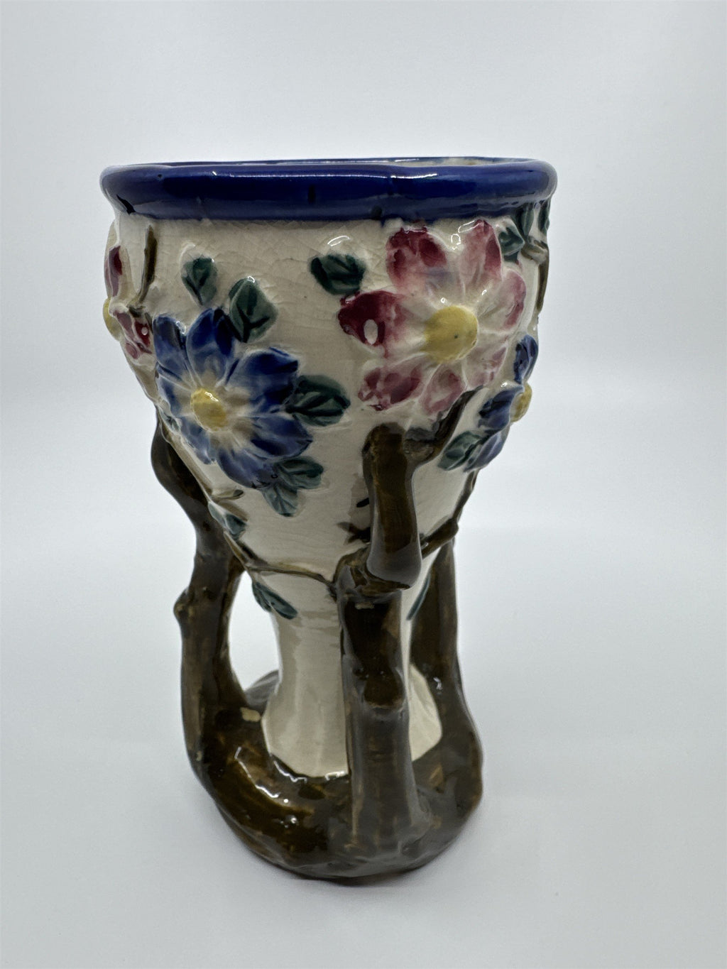 Vintage Floral Painted Ceramic Vase with Tree Branches and Leaves Made In Japan