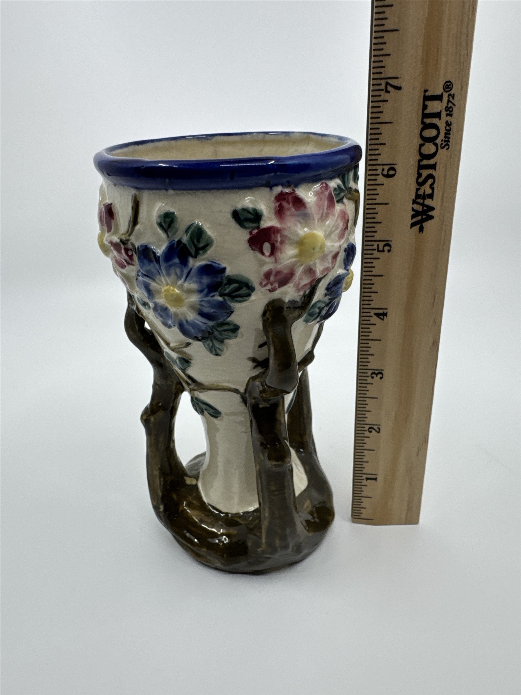 Vintage Floral Painted Ceramic Vase with Tree Branches and Leaves Made In Japan