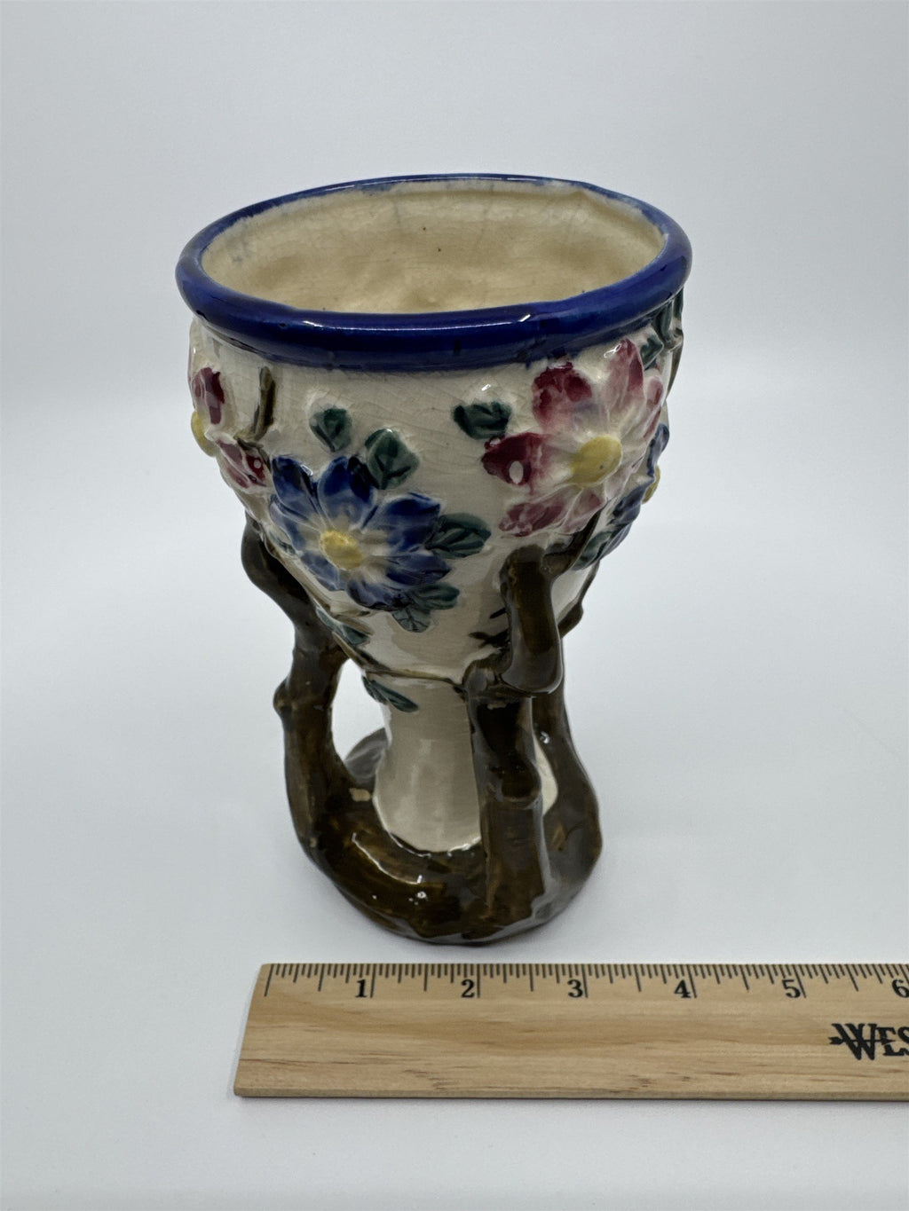 Vintage Floral Painted Ceramic Vase with Tree Branches and Leaves Made In Japan