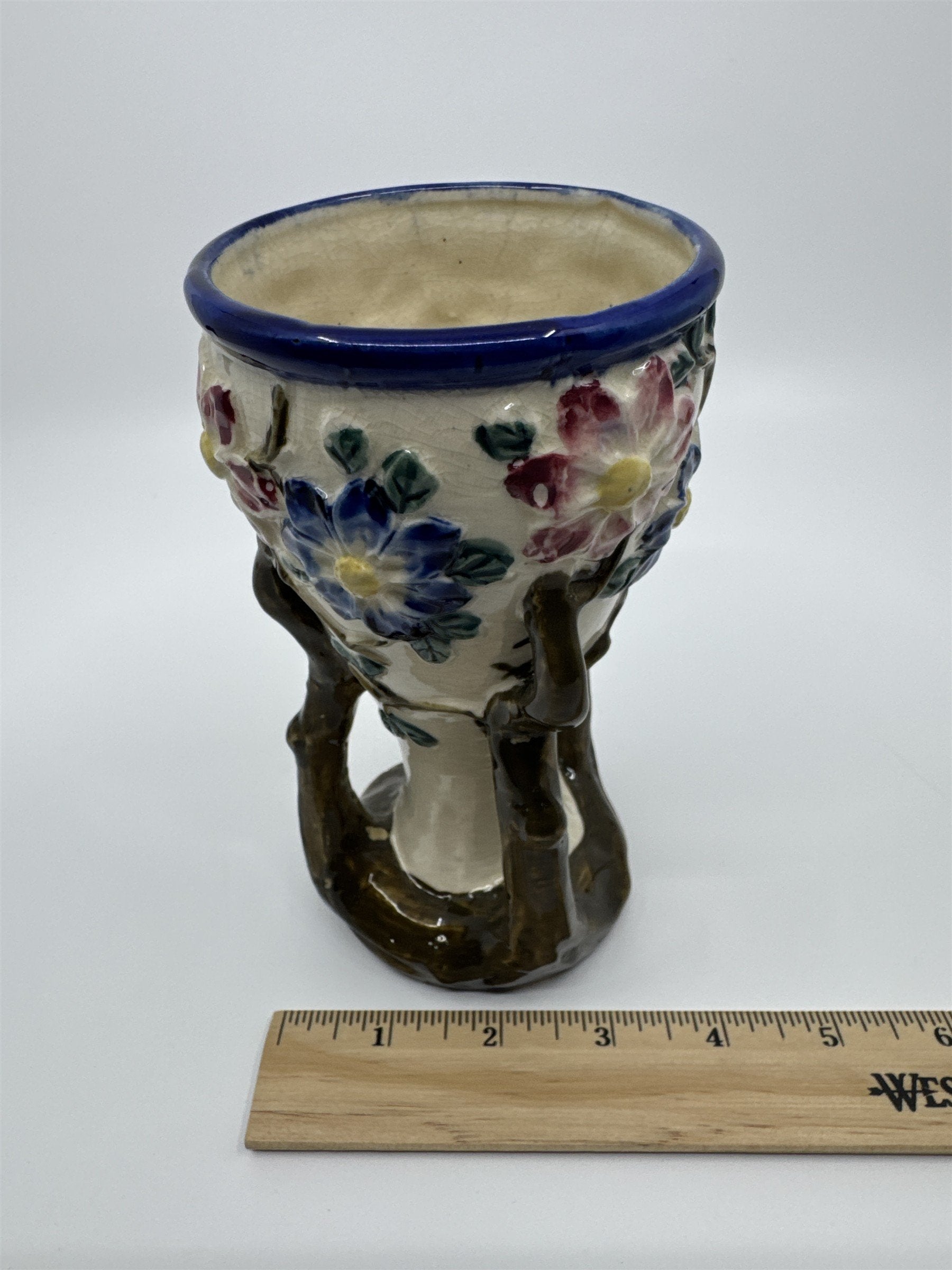 Vintage Floral Painted Ceramic Vase with Tree Branches and Leaves Made In Japan